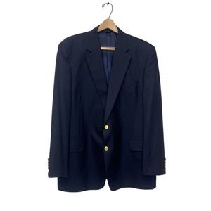 Brooks Brothers Blazer 48L Black Wool Gold Button Brooksease Loro‎ Piana Wool